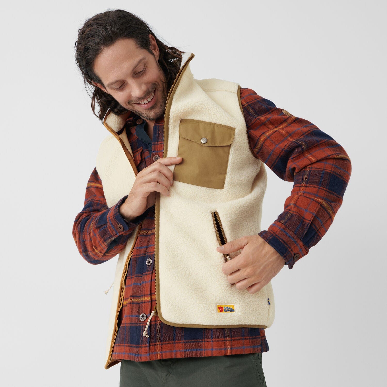 Plaid fleece vest shop